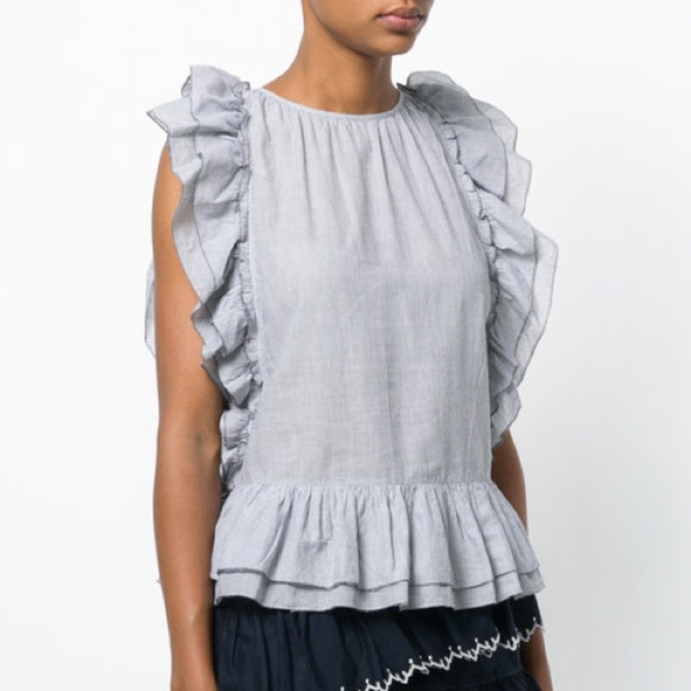 Ulla Johnson Light Gray Ruffle Peplum Sleeveless Blouse